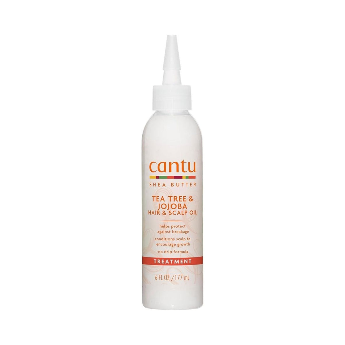 Refect Beauty Cantu Tea Tree & Jojoba Hair & Scalp Oil in a white squeeze bottle with a precision applicator tip.
