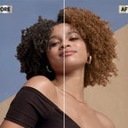 Refect Beauty Garnier Caramelo Blonde hair color before and after comparison on a woman with curly hair