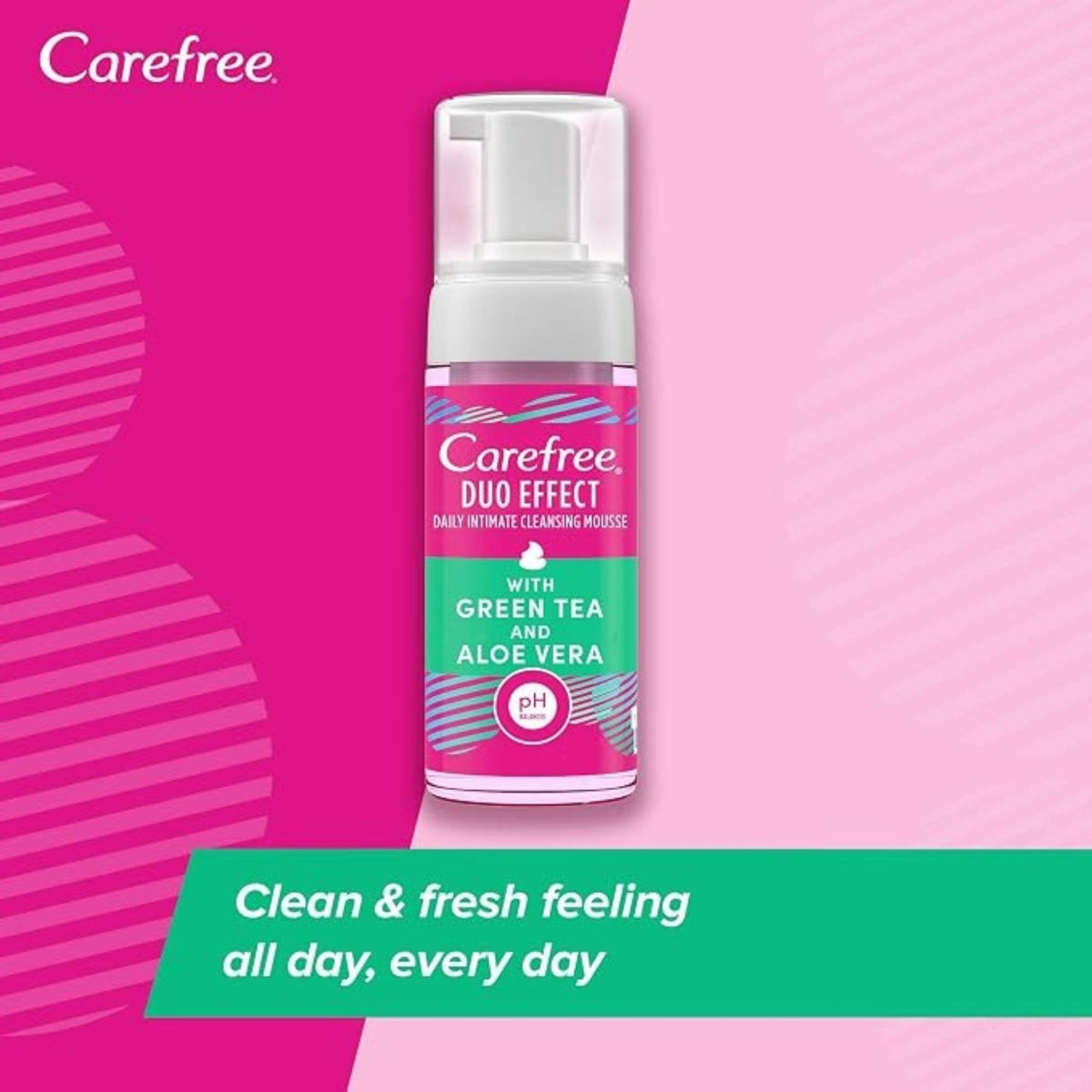 Refect Beauty Carefree Duo Effect feminine cleansing mousse with green tea and aloe vera in a pink pump bottle