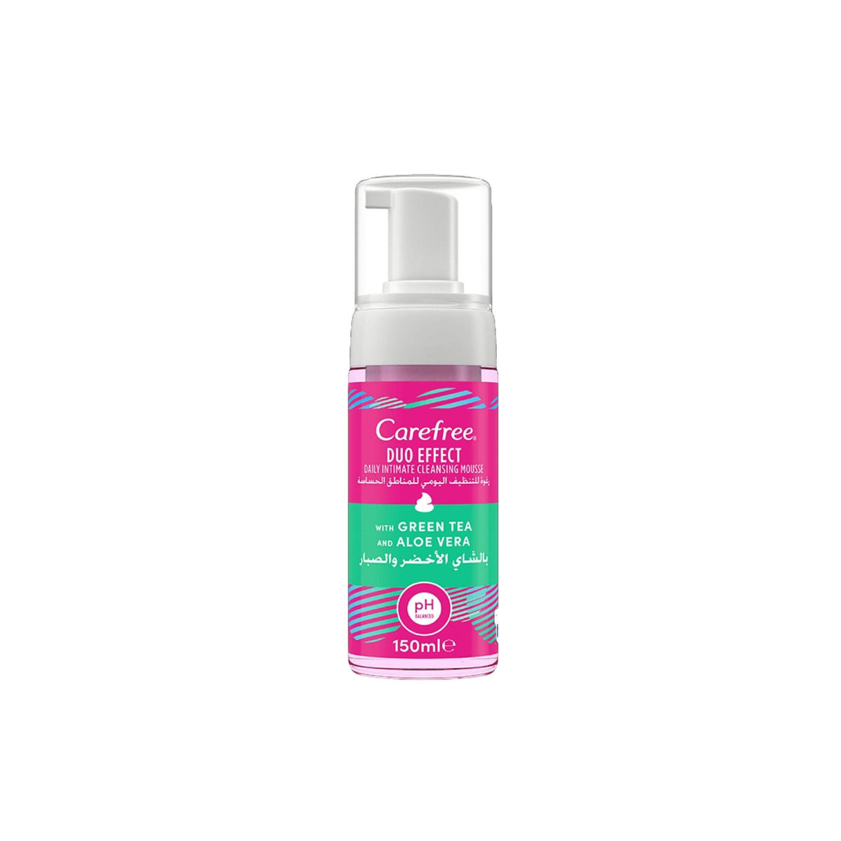Refect Beauty Carefree Duo Effect feminine cleansing mousse with green tea and aloe vera in a 150ml pump bottle.
