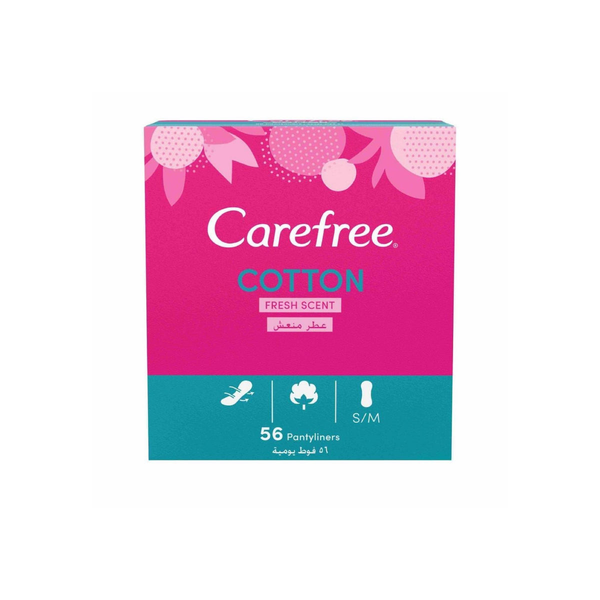Refect Beauty Carefree Cotton Fresh Scent panty liners box featuring pink and teal branding with 56 count label
