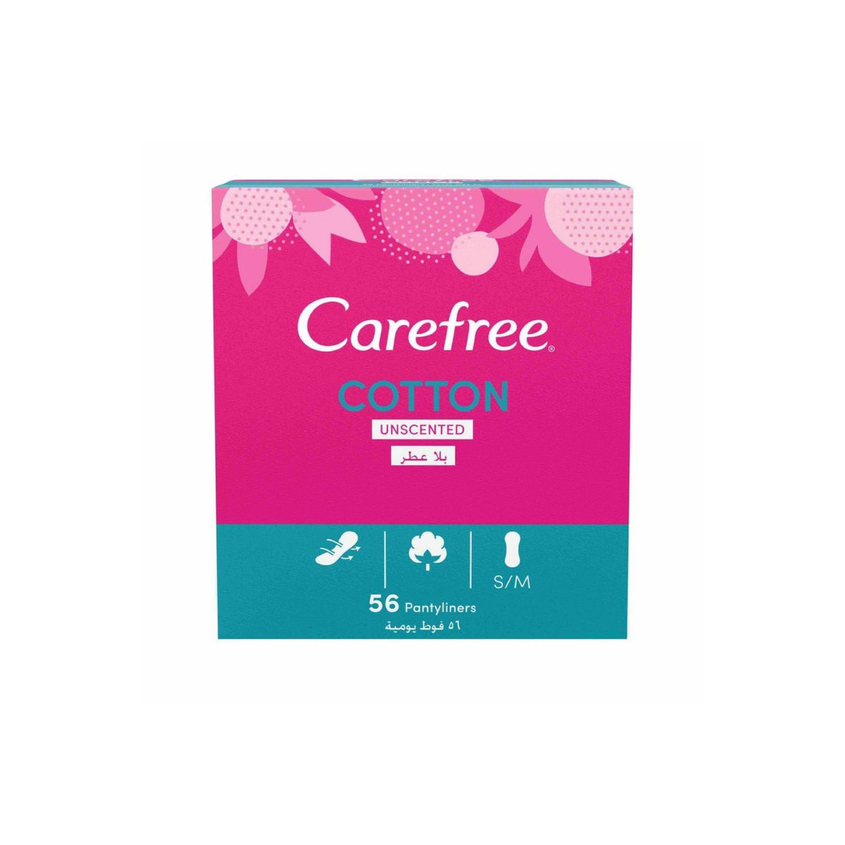 Refect Beauty Carefree Cotton Unscented panty liners pack of 56 with a soft cotton-feel surface for daily freshness.