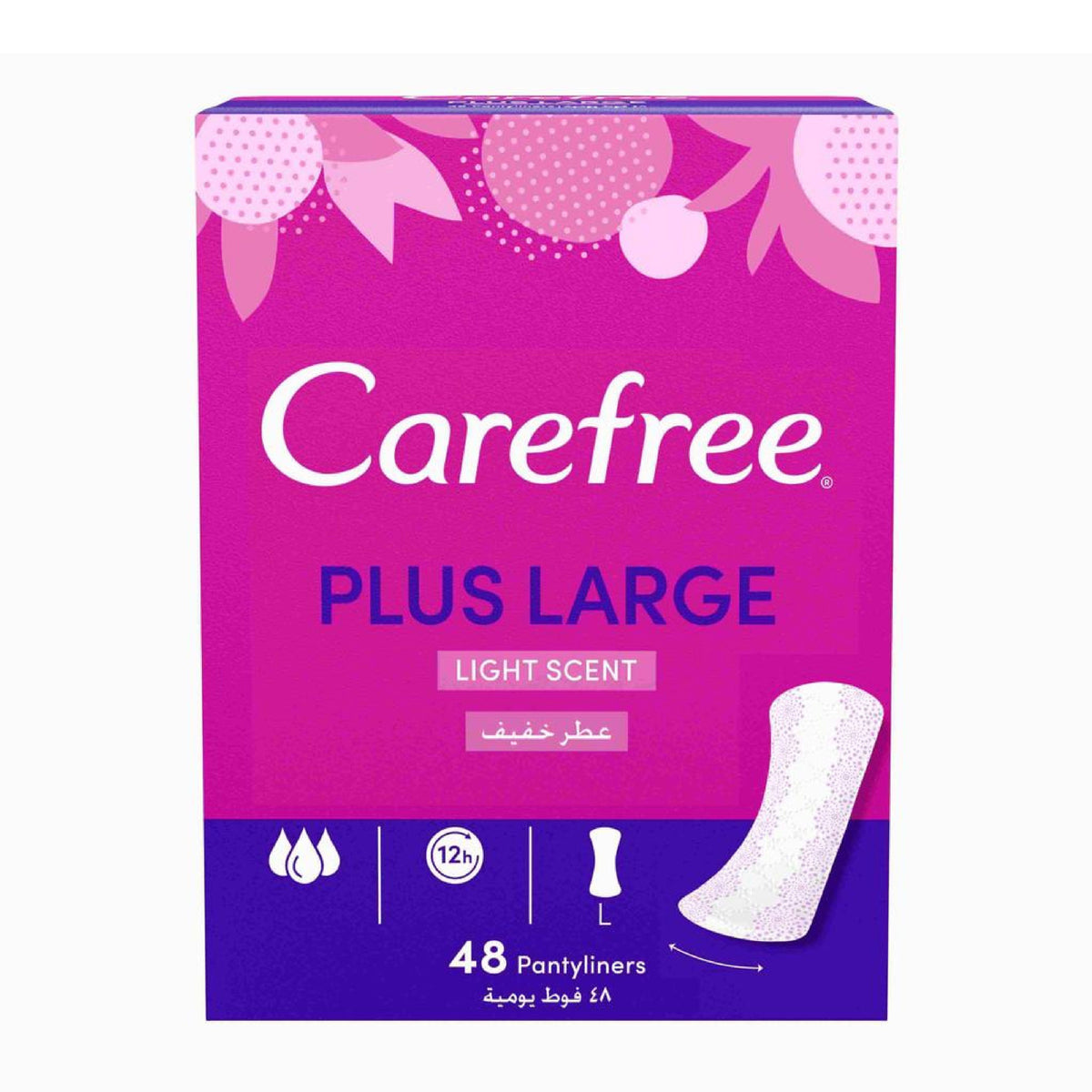 Refect Beauty Carefree Plus Large Light Scent panty liners box with 48 count for daily freshness and protection