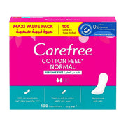 Refect Beauty CAREFREE Cotton Feel Normal panty liners in a 100-piece maxi value pack with breathable design.