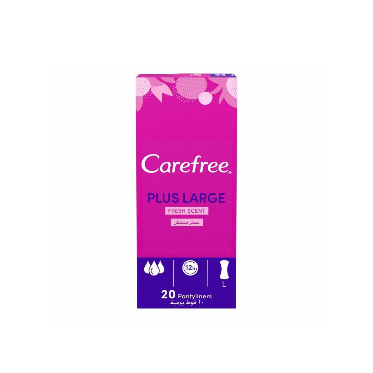 Refect Beauty Carefree Plus Large Fresh Scent panty liners box with 20 count for daily protection and freshness.