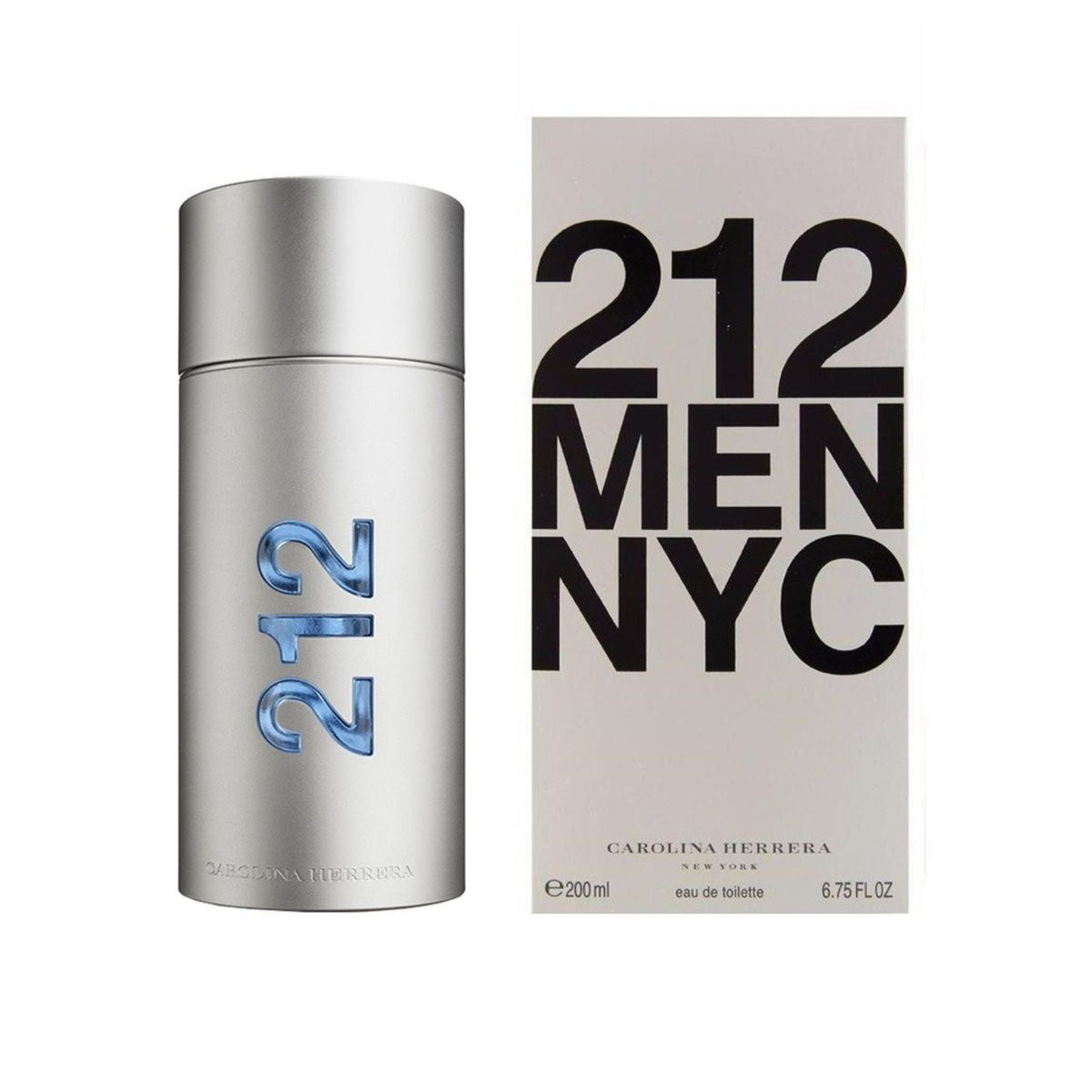 Refect Beauty Carolina Herrera 212 Men NYC Eau de Toilette bottle and box featuring a modern silver design.