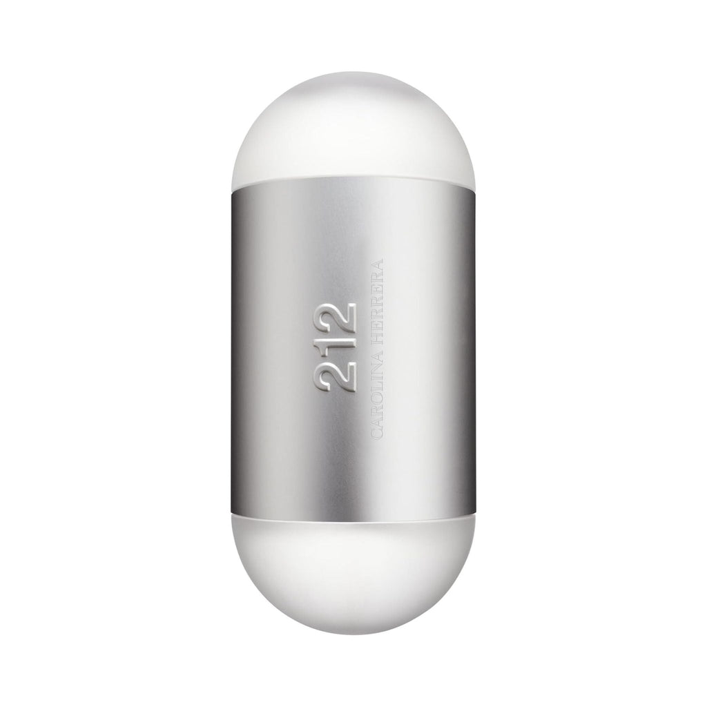 Refect Beauty Carolina Herrera 212 NYC eau de toilette in its iconic cylindrical silver and white capsule bottle.