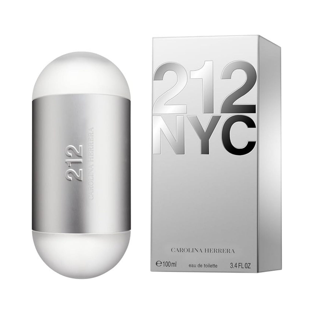 Refect Beauty Carolina Herrera 212 NYC Eau de Toilette bottle and silver packaging box for women