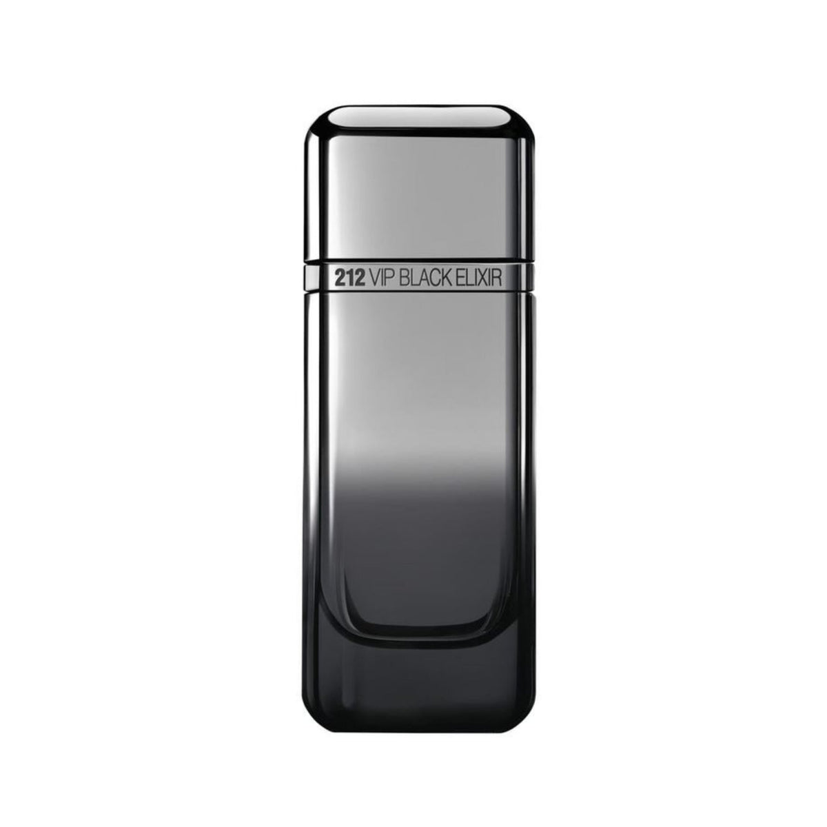 Refect Beauty Carolina Herrera 212 VIP Black Elixir perfume bottle in a sleek, metallic black-chrome gradient finish.