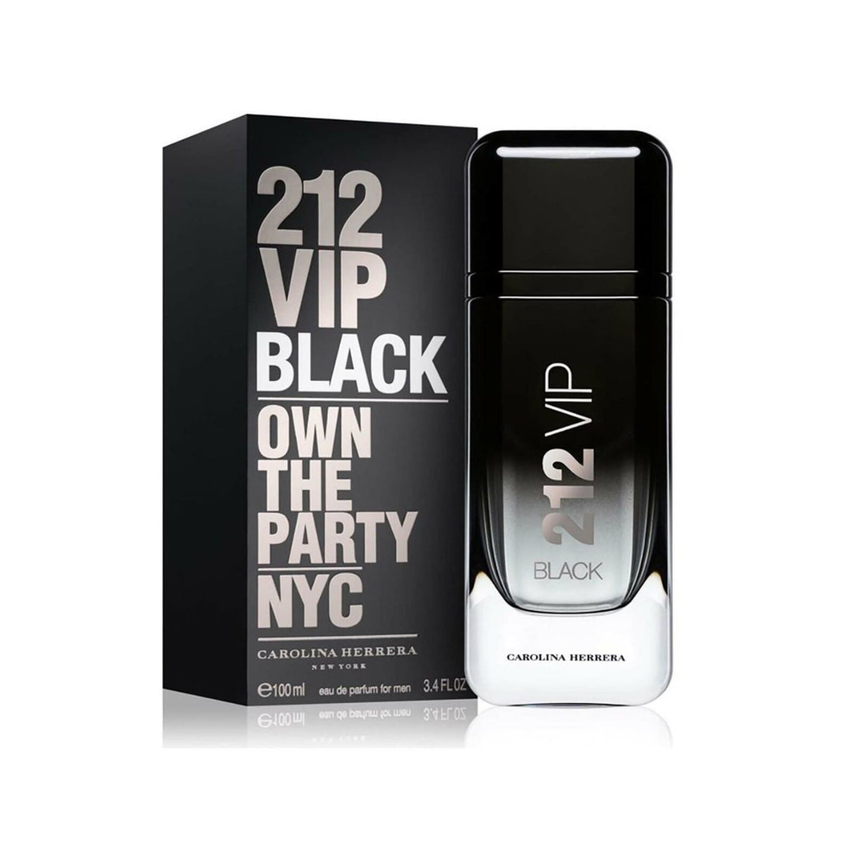 Refect Beauty Carolina Herrera 212 VIP Black eau de parfum bottle and black box packaging for men