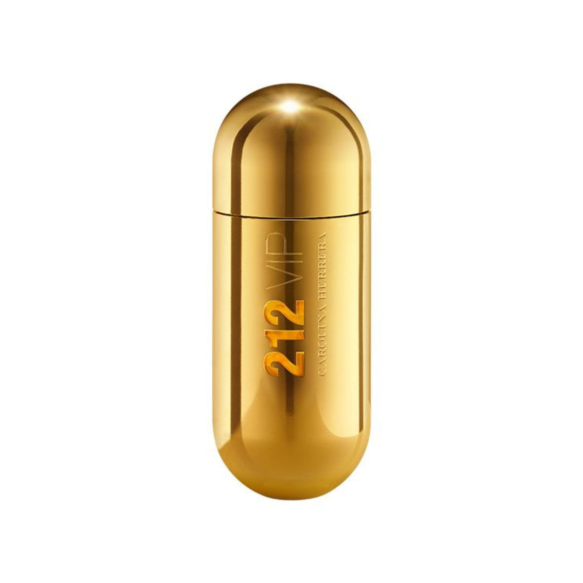 Refect Beauty Carolina Herrera 212 VIP Eau de Parfum for women in a sleek, metallic gold capsule-shaped bottle.