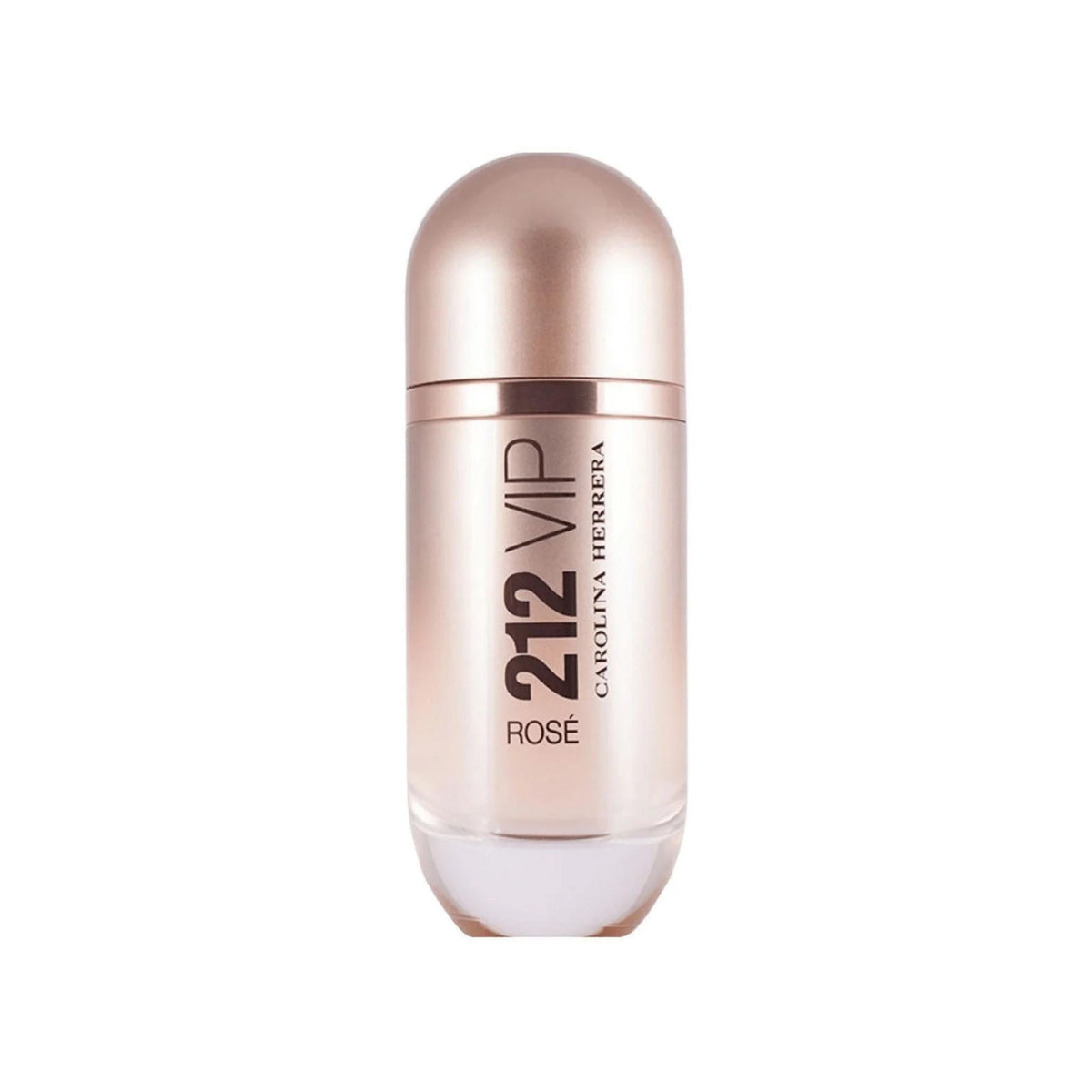 Refect Beauty Carolina Herrera 212 VIP Rose Eau de Parfum in a sleek, metallic rose gold cylindrical bottle.