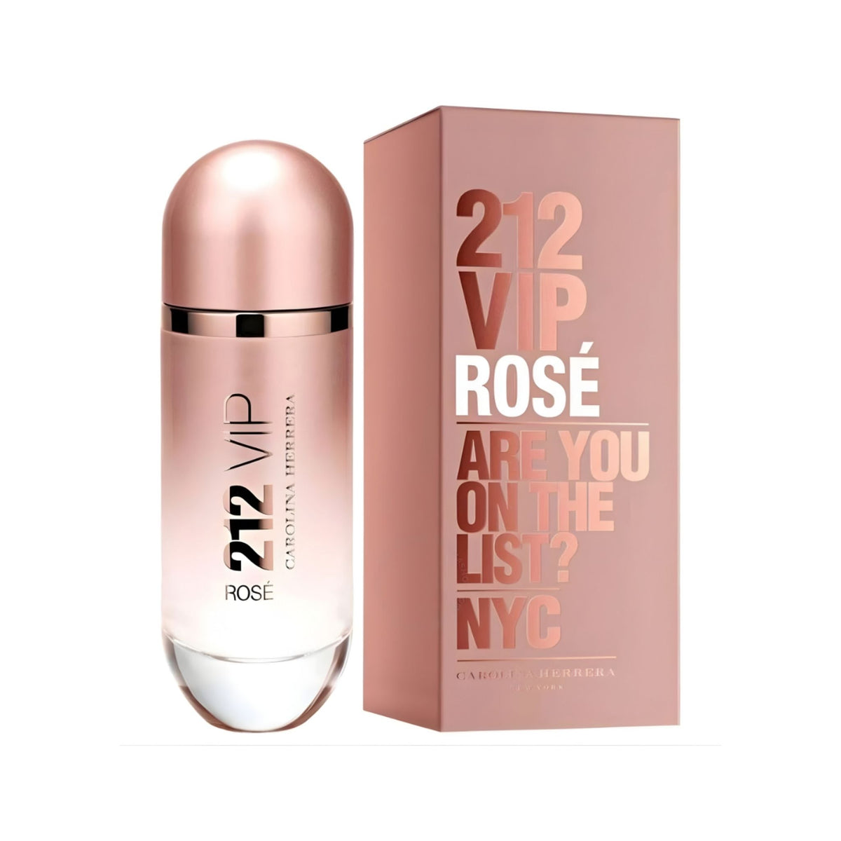 Refect Beauty Carolina Herrera 212 VIP Rosé perfume bottle and matching rose gold box packaging