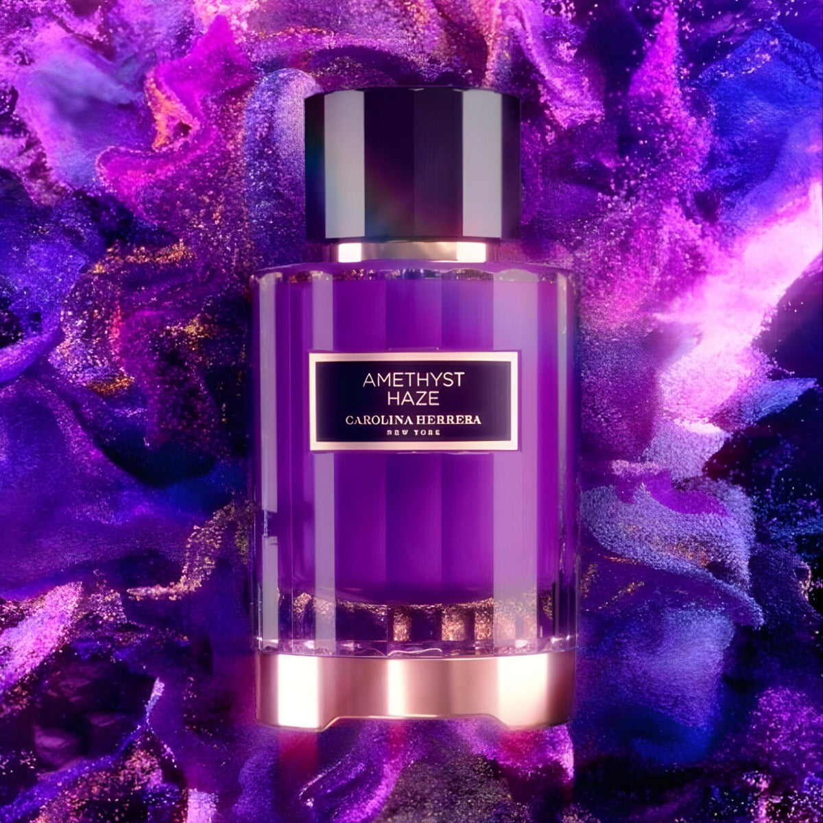 Refect Beauty Carolina Herrera Amethyst Haze unisex eau de parfum in a purple glass bottle with gold accents