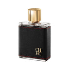 Refect Beauty Carolina Herrera CH Men Eau de Toilette in a black leather-wrapped glass bottle with a gold cap.
