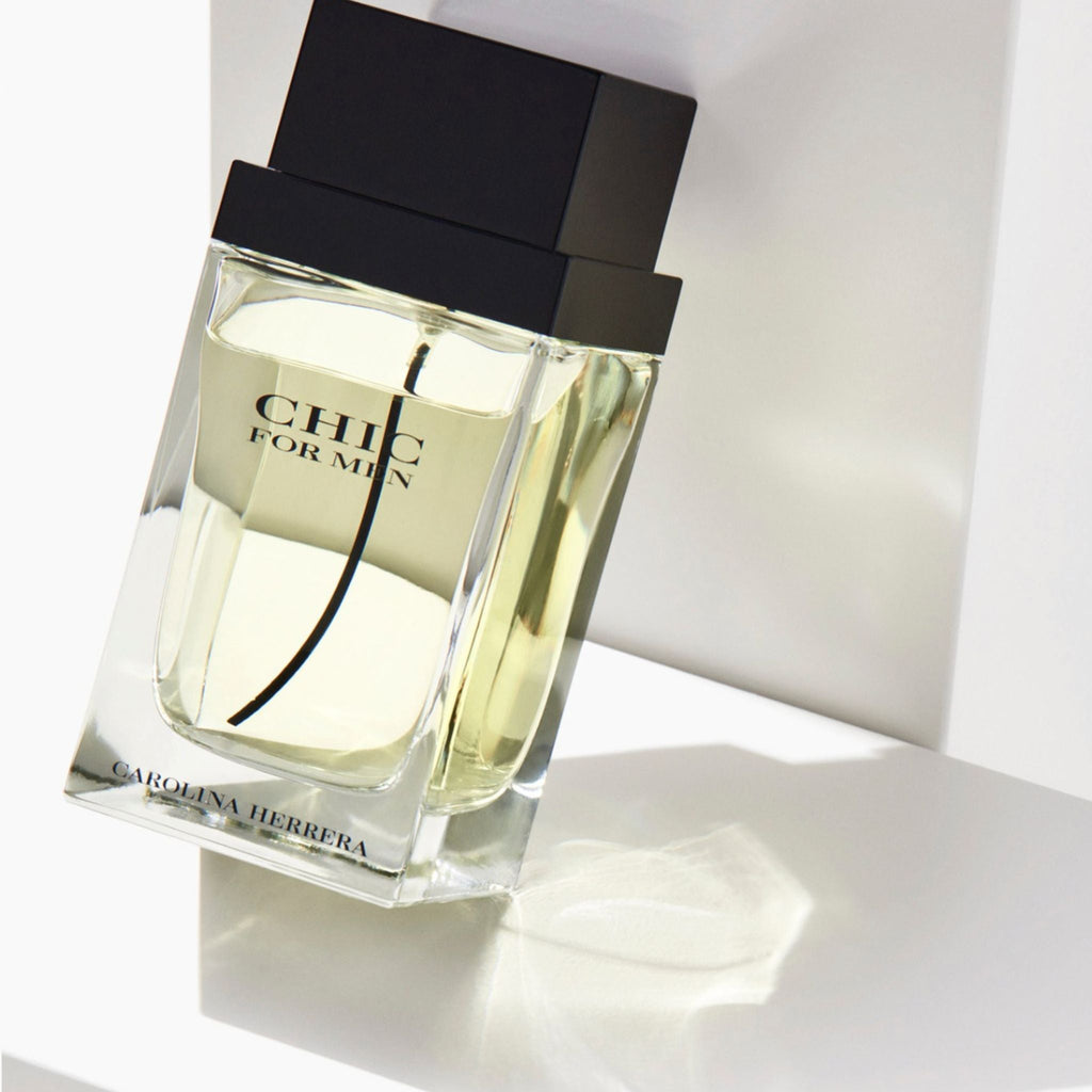 Refect Beauty Carolina Herrera Chic for Men Eau de Toilette in a rectangular glass bottle with a black cap