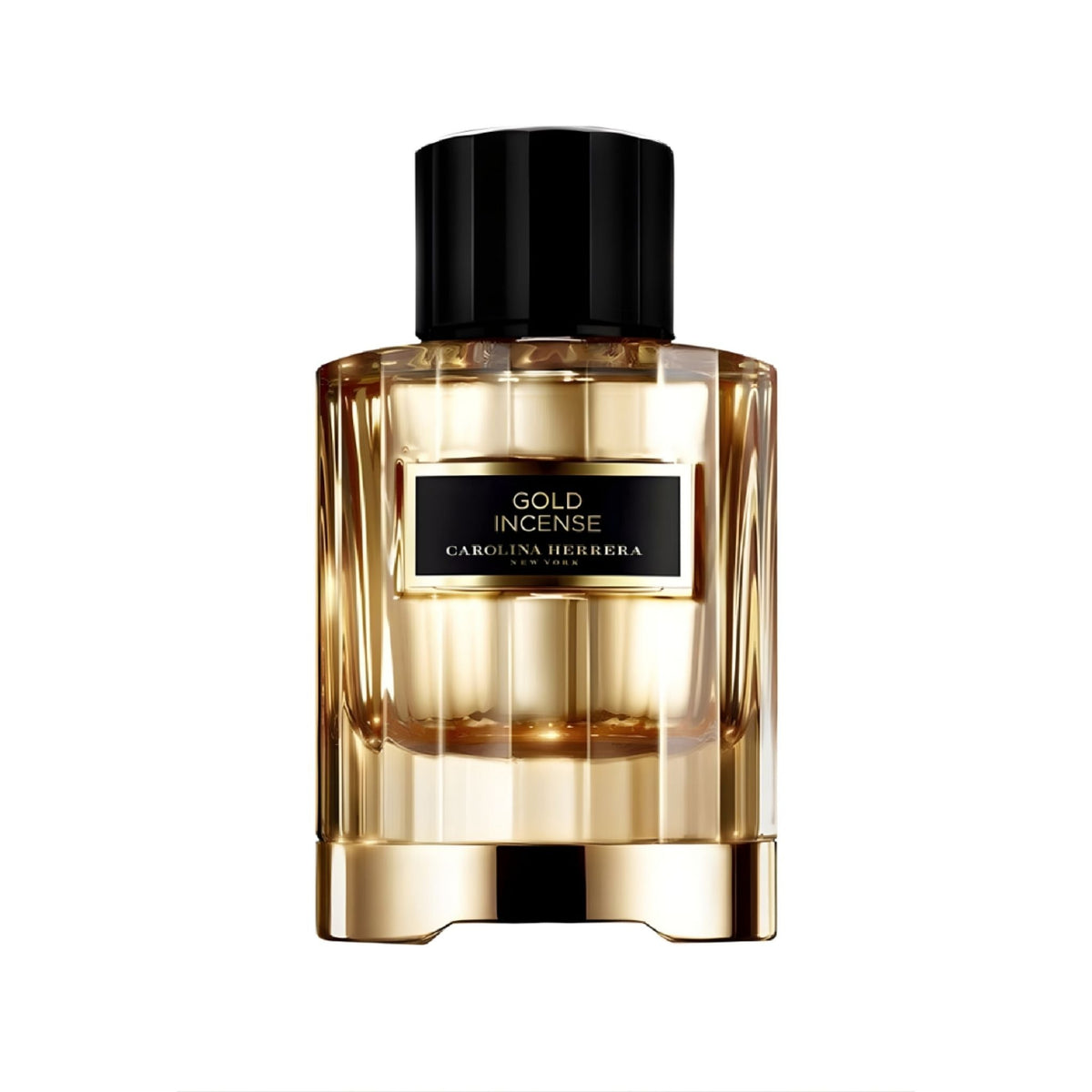 Refect Beauty Carolina Herrera Gold Incense unisex eau de parfum in a luxurious gold glass bottle with a black cap