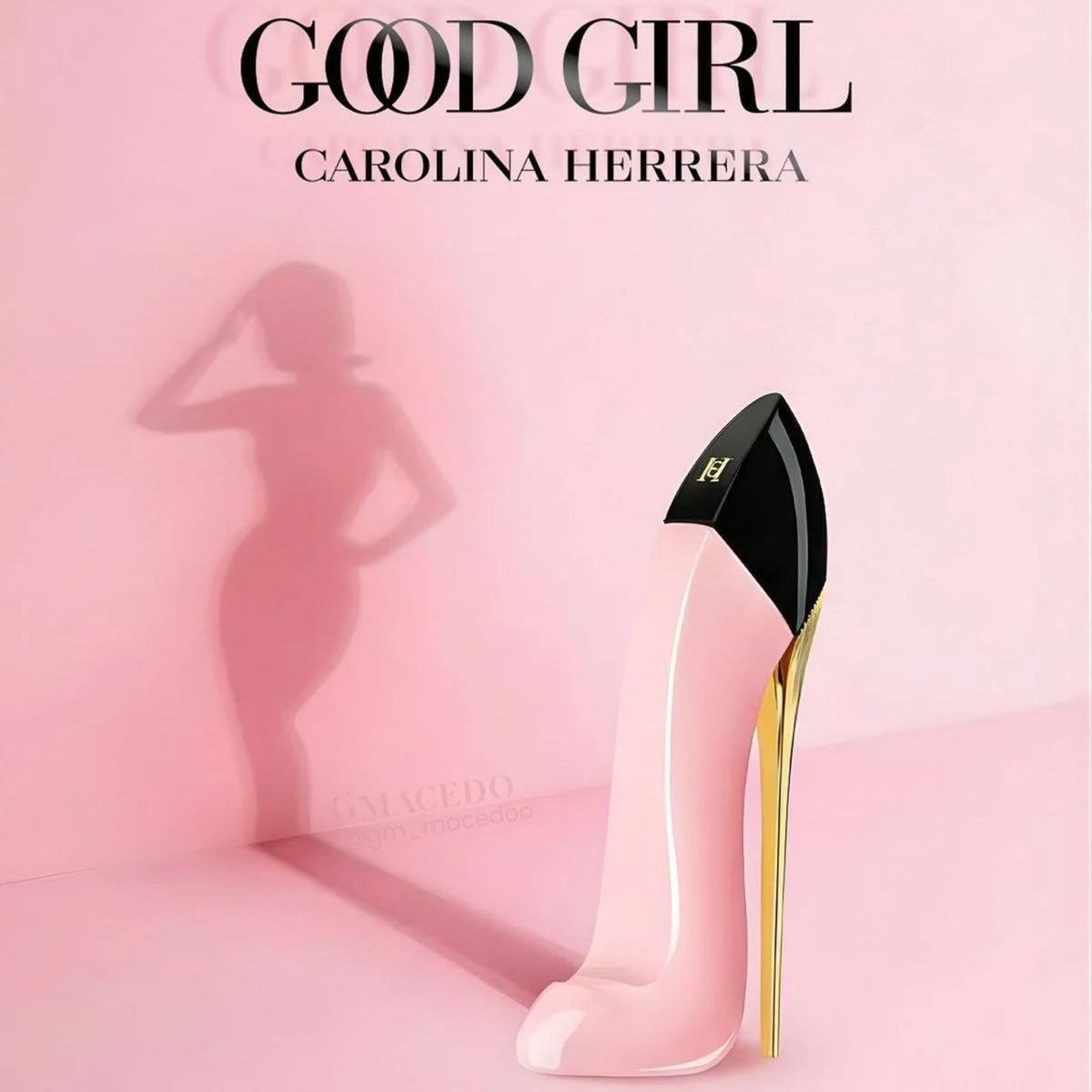 Refect Beauty Carolina Herrera Good Girl Blush perfume bottle in a pastel pink stiletto shape with a gold heel.