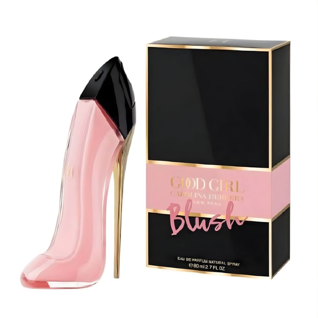 Refect Beauty Carolina Herrera Good Girl Blush perfume bottle in pastel pink stiletto shape with gold heel and box