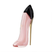 Refect Beauty Carolina Herrera Good Girl Blush perfume in a pastel pink stiletto bottle with a gold heel
