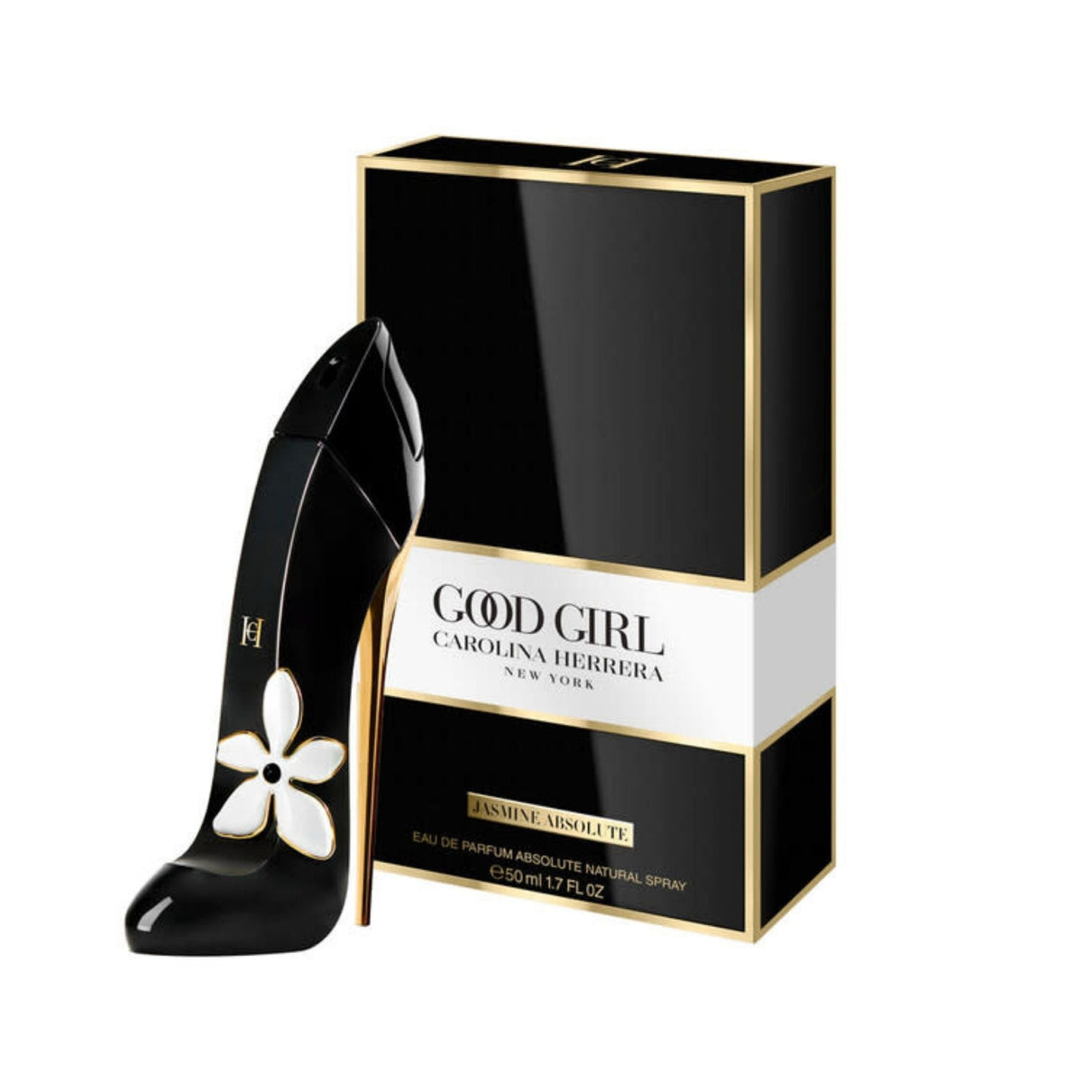 Refect Beauty Carolina Herrera Good Girl Jasmine Absolute perfume bottle shaped like a black high heel with gold heel 50ml