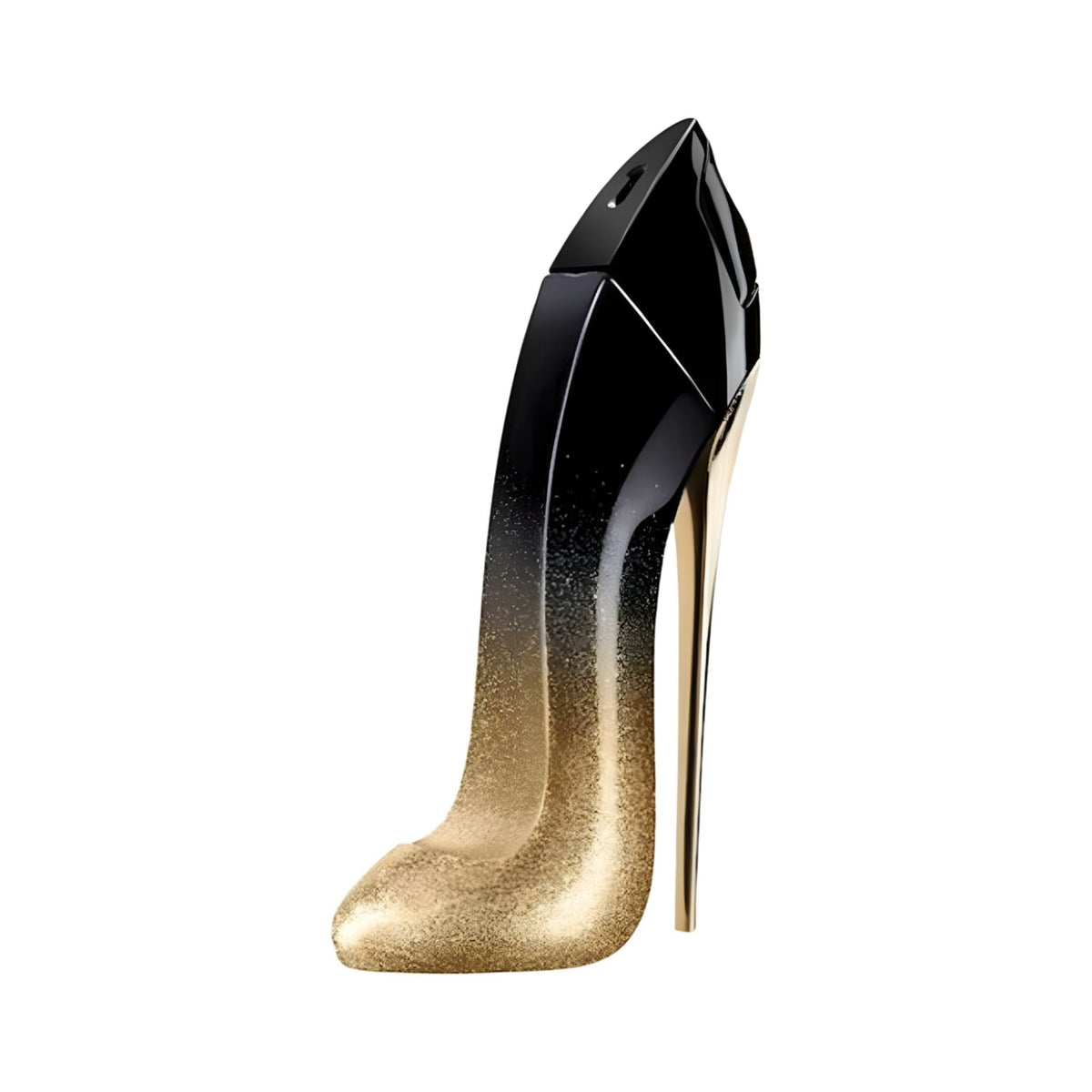 Refect Beauty Carolina Herrera Good Girl Midnight perfume bottle in a black and gold stiletto shoe design.
