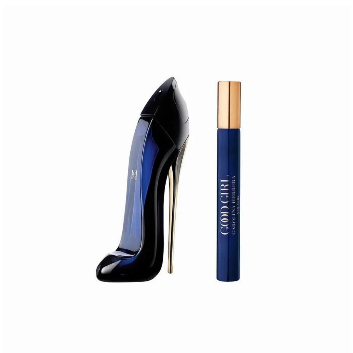 Refect Beauty Carolina Herrera Good Girl perfume set featuring the iconic stiletto bottle and travel spray