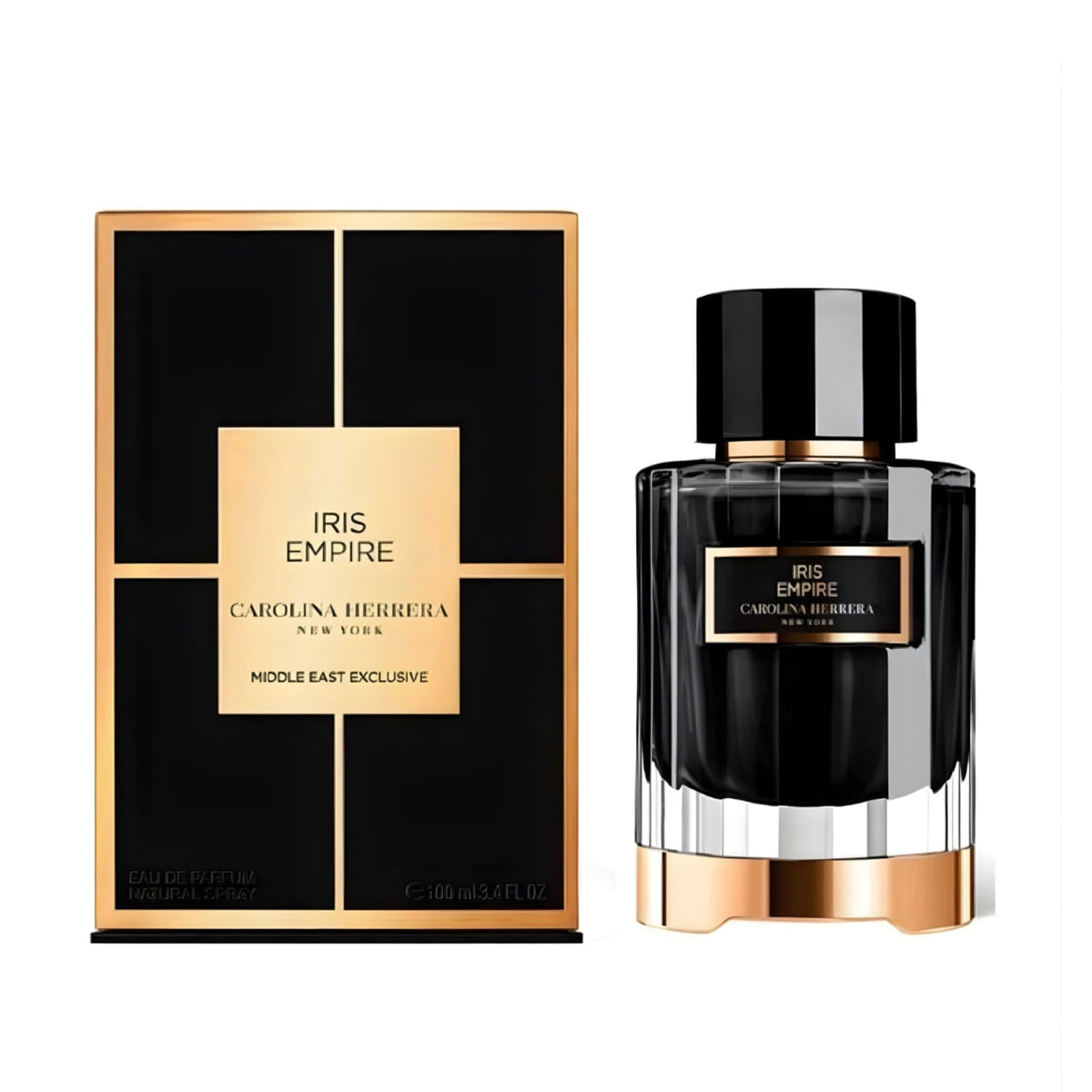 Refect Beauty Carolina Herrera Iris Empire unisex eau de parfum bottle and black and gold box packaging