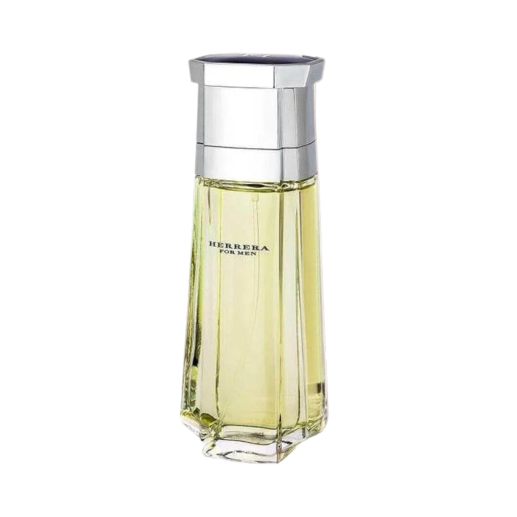 Refect Beauty Carolina Herrera Herrera For Men Eau de Toilette in a classic glass bottle with a silver cap.