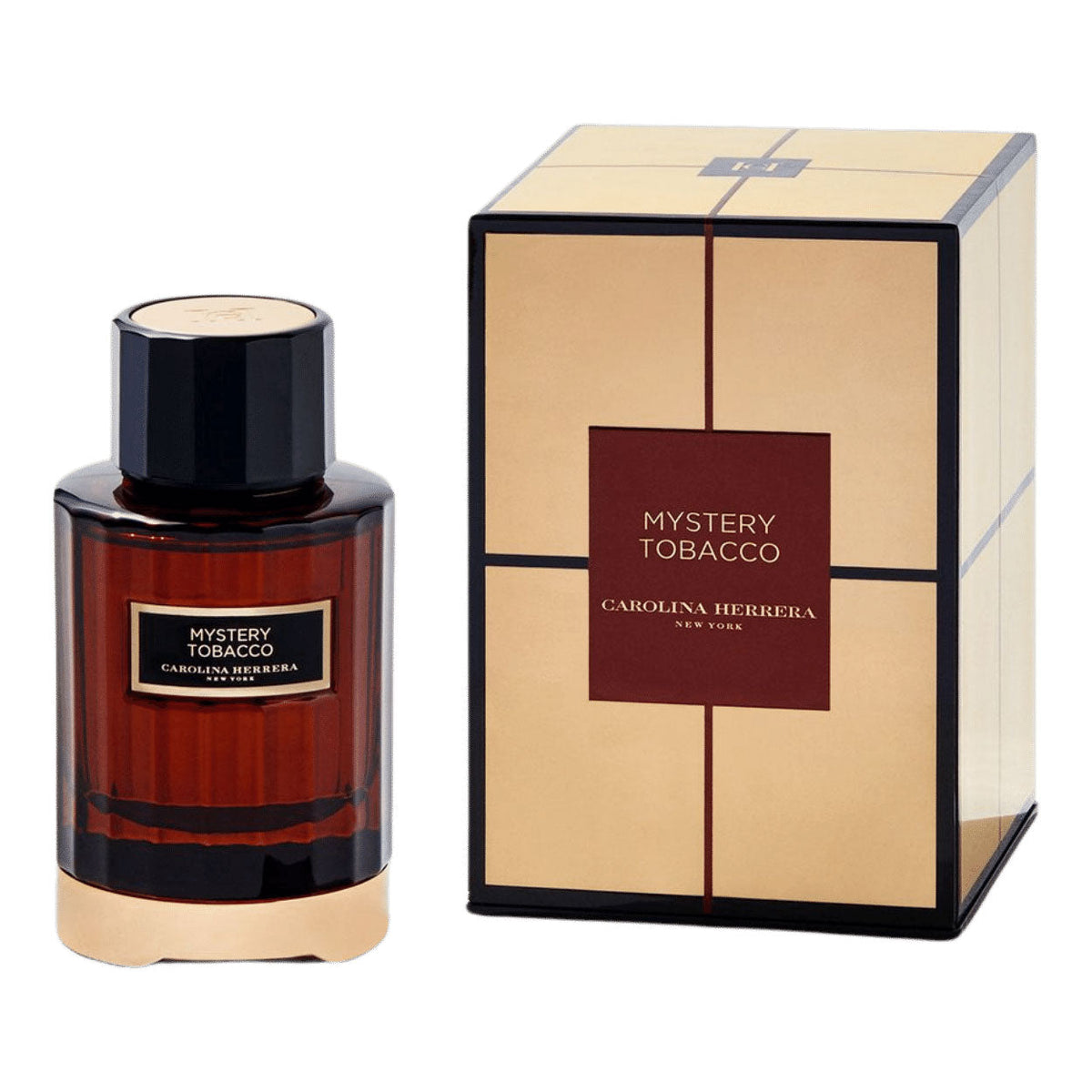 Refect Beauty Carolina Herrera Mystery Tobacco unisex eau de parfum bottle and gold box packaging