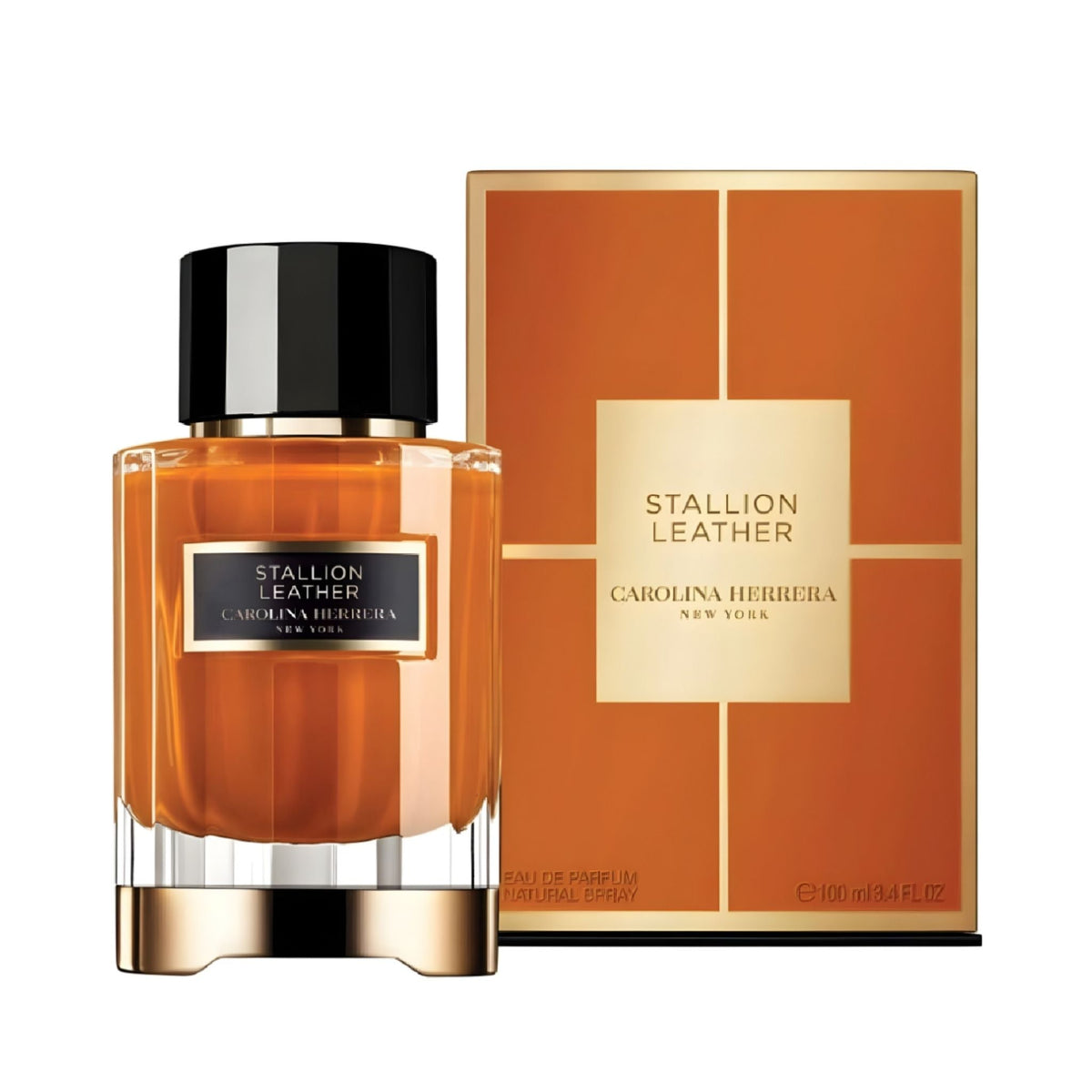 Refect Beauty Carolina Herrera Stallion Leather unisex eau de parfum bottle and orange box packaging