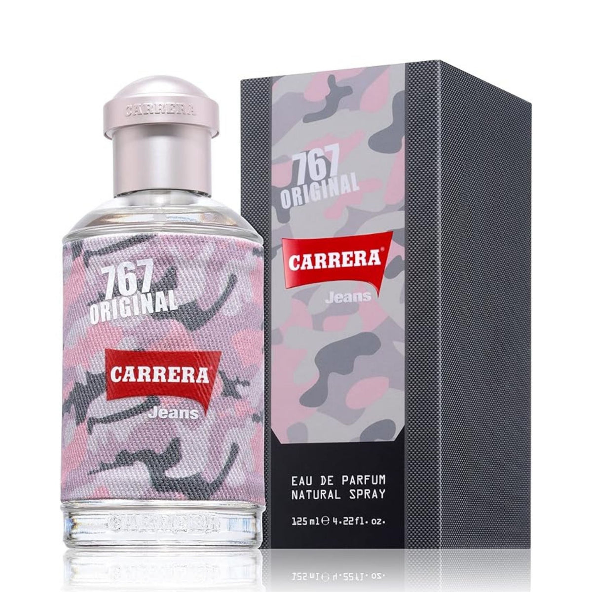 Refect Beauty Carrera Jeans 767 Camouflage Donna Eau de Parfum bottle and box with pink and grey camo pattern