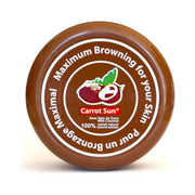Refect Beauty Carrot Sun Coconut tanning cream in a brown circular jar for a deep sun-kissed glow.