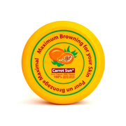 Refect Beauty Carrot Sun Papaya tan accelerator cream in a round yellow jar with tropical fruit branding