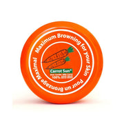 Refect Beauty Carrot Sun tanning accelerator cream in a bright orange round container with carrot illustration