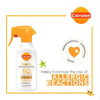Refect Beauty Carroten Family Milk Spray SPF 50 in a white bottle with an orange trigger sprayer for sun protection.