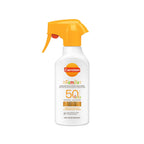 Refect Beauty Carroten Family Suncare Milk Spray SPF 50 in a white bottle with a yellow trigger spray nozzle.