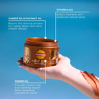 Refect Beauty Carroten Gold Shimmer Intense Tanning Gel in a hand with product swatch against a blue background