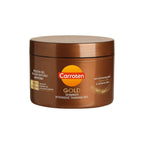 Refect Beauty Carroten Gold Shimmer Intense Tanning Gel in a brown jar with shimmering pearls for a luminous tan.