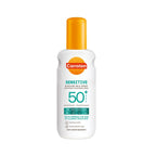 Refect Beauty Carroten Sensitive 4D Protection Milk Spray SPF 50+ in a white bottle with an orange cap.