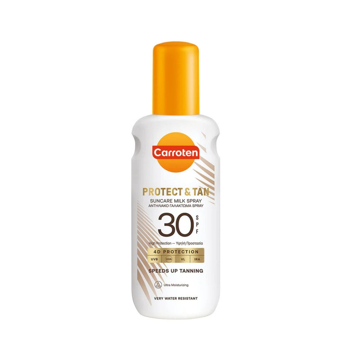 Refect Beauty Carroten Protect & Tan SPF 30 milk spray bottle with 4D protection for sun care and tanning.