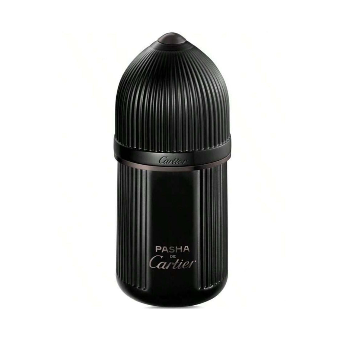Refect Beauty Cartier Pasha de Cartier Noir Absolu eau de parfum in a sleek, ribbed black glass bottle.