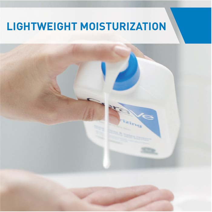 Refect Beauty CeraVe Daily Moisturizing Lotion being dispensed from a pump bottle into a hand for skincare application