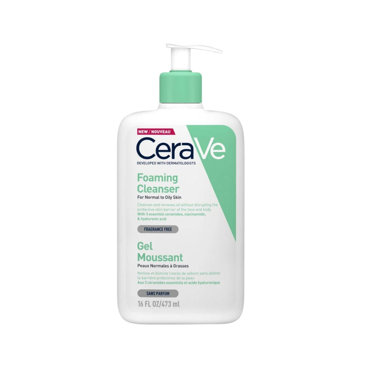 Refect Beauty CeraVe Foaming Facial Cleanser for normal to oily skin in a 473ml pump bottle.
