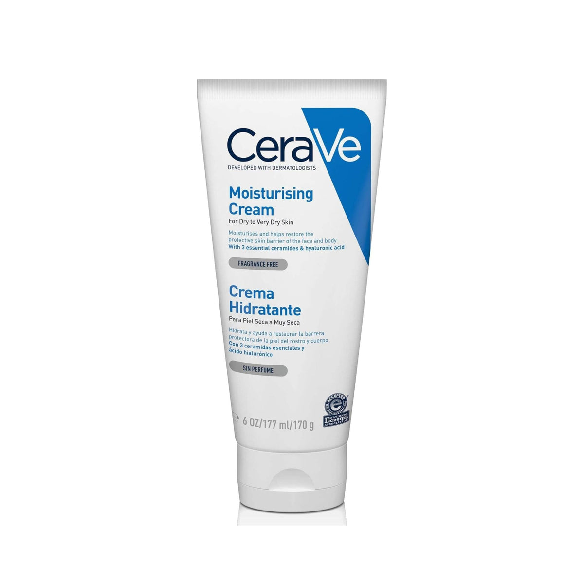 Refect Beauty CeraVe Moisturising Cream in a white 177ml squeeze tube for dry skin with ceramides and hyaluronic acid