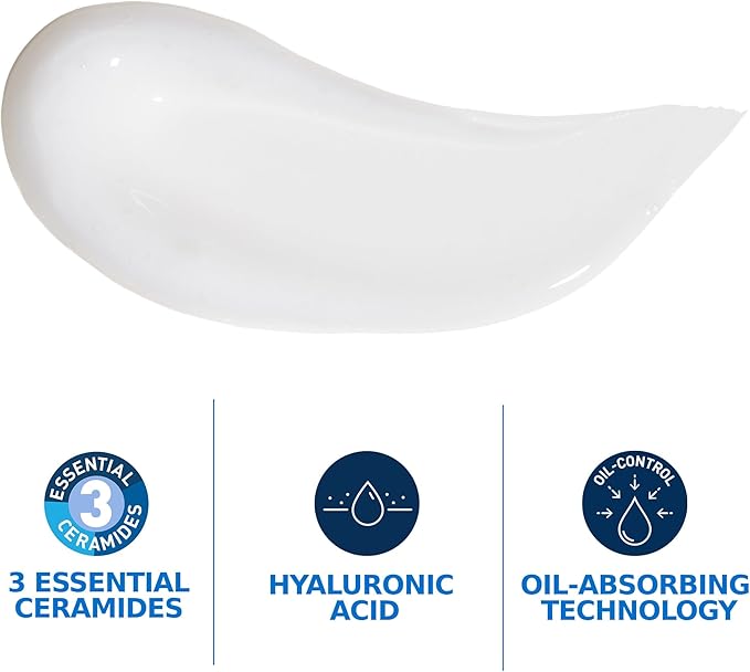 Refect Beauty Cerave oil-control gel-cream texture swatch with icons for ceramides, hyaluronic acid, and oil-control.