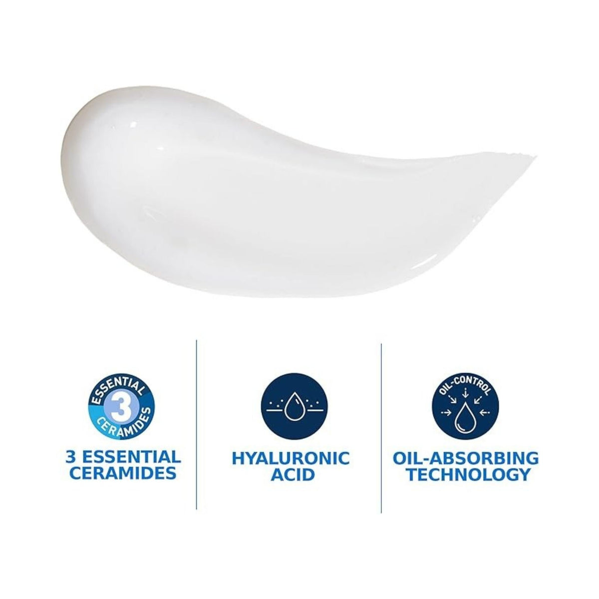 Refect Beauty Cerave oil-control gel-cream texture swatch with icons for ceramides, hyaluronic acid, and oil-control.