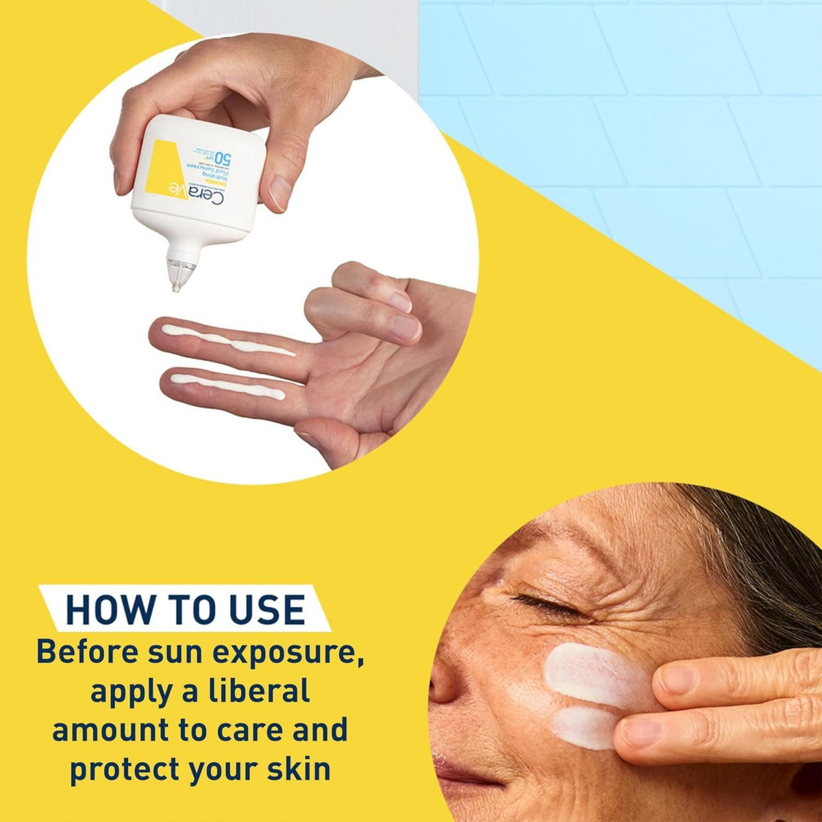Refect Beauty CeraVe Invisible Dry Touch Fluid Sunscreen SPF 50+ being applied to fingers and face for sun protection.