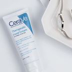 Refect Beauty CeraVe Therapeutic Hand Cream tube for dry skin with ceramides and hyaluronic acid on a white surface