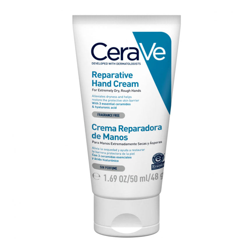 Refect Beauty CeraVe Therapeutic Hand Cream in a white squeeze tube for dry, rough skin with ceramides